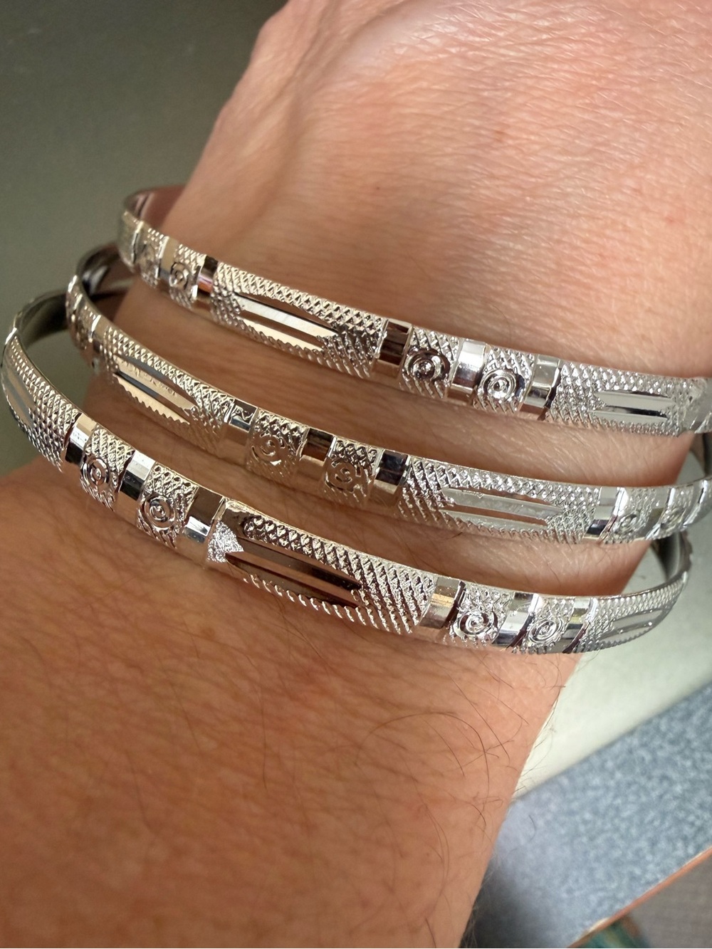Sterling Silver Engraved and Textured Bangle Bracelets - Set of 3 *NEW